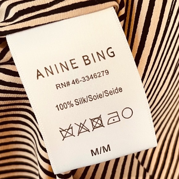 Anine Bing Willa Silk Top Crinkle Stripe Size Medium Tan‎ and Black - Picture 11 of 12